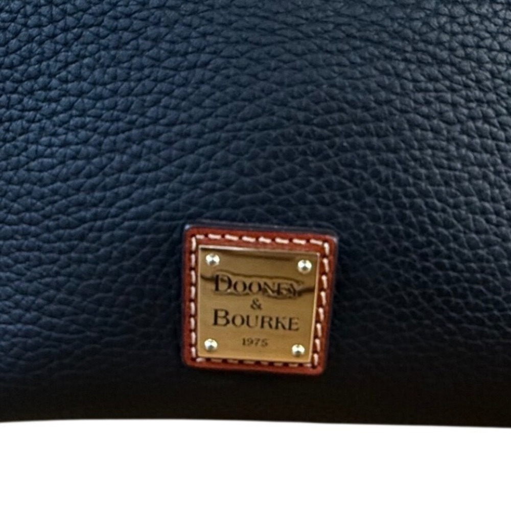 Dooney & Bourke Black Pebble Leather Tote Bag Brown Trim Red Interior - Picture 3 of 9